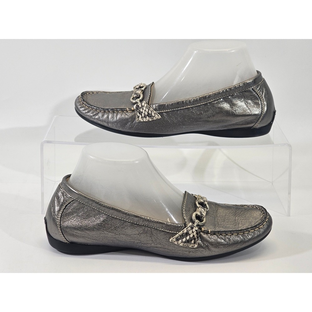 AGL Attilio Giusti Leombruni Metallic Pewter‎ Leather Chain Bit Loafers 37.5 / 7 - Picture 3 of 9